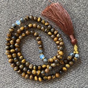 Mala Bead Necklace-Handmade, Tiger’s Eye, 108 Beads